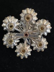 Brooch, Vintage Rhinestone Flower with Filigree Metalwork Rhinestone