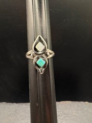 SZ 5.25 Vintage Sterling Silver Turquoise Shell Southwest Native Estate Ring 925