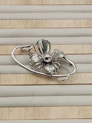 Vintage Forstner 925 Sterling Silver Art Deco Floral Flower Brooch Pin Signed