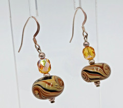 925 Lampwork Glass Bead Earrings 1.25in Sterling Silver 5gtw Brown Cream Swirl