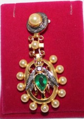 0.78ct Rose Cut Diamond 925 Silver Pearl Emerald Ruby Anniversary Pendant