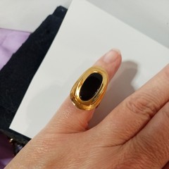 Vintage 18kt G H E Genuine Black Onyx Stone cotail Ring – Size 5.5
