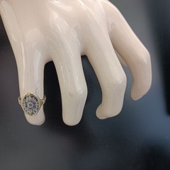 Niello Floral Ring Gilded Silver Oval Vintage Statement Size 8.5 Vintage 875