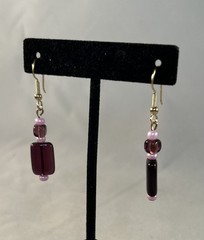Vintage 80’s Purple Amethyst Glass Bead Llilac Pearl Drop Gold Toned Earrings