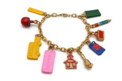 Vintage Charm Bracelet Gold Tone Enamel School Teacher 6.75″
