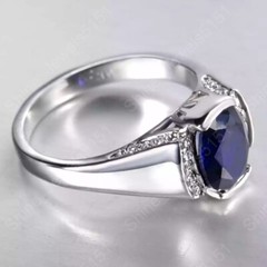 2.30Ct Oval Cut Blue Sapphire & Lab Created Diamond 925 Silver Engagement Ring