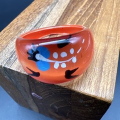 Acrylic/Resin Rings/Multi Stripe (8) and Orange w/Floral Design (9) /70s Style