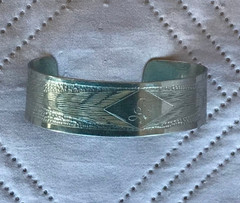 Vintage Native American Style Heart Arrow Cuff Bracelet Silver Tone Monogram A