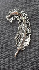 Signed Coro Feather Brooch Silver Toned