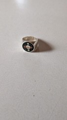 925 Sterling 2-Tone Vintage Mexico Real Azurite Inlay Saturn Ring Size 10.5