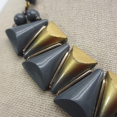 Vintage Western Germany Necklace Triangles Gray Gold Tone 15 Inch