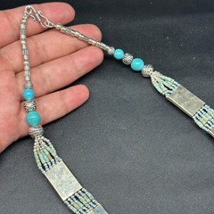 Nepal Jewelry Brass Turquoise Coral Heishi Beaded Handmade Choker Necklace