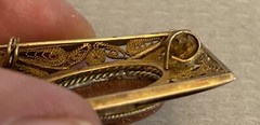 Vintage Silver Vermeil Filigree Aventurine Goldstone Brooch Pendant Handcrafted