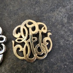 2 Vtg Brooch Victorian Style Gold & Silver Tone Script Scroll Pin Pendant