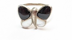 ONYX MOP RING SIZE 8 3/4 STERLING SILVER BUTTERFLY RING SIGNED 925 THAILAND SX