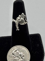 Vintage Sexy Lady Fairy with Wings Design Sterling Ring Size 5 Marked 925