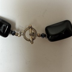 Black & Gray Glass Necklace Beaded Chunky 17”