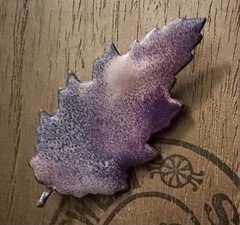 Vintage/Antique Copper Enamel Handmade Red Oak Leaf Brooch Pin PURPLE/PINK
