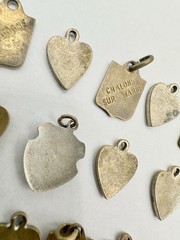 Antique Old VTG 14 Personalized Charms Brass? Mixed Metal Enamel Pendants Read