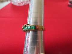 Vintage Thailand Costume Jewelry AFJ Faux Emerald & Diamond Ring Size 7.25