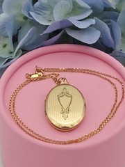 Large LOCKET Antique Vintage Gold GF Necklace Pendant Chain Filled Photos Deco