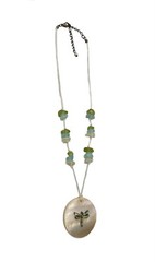 Dragonfly Pendant Abalone MOP Shell Choker Necklace Sea Glass White Green Blue