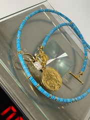 Mayamar (24K Gold Plate) Pearl & Charm Turquoise bead 21″ Necklace Yellow (NEW)