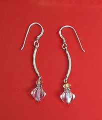 925 Crystal Drop Earrings 1.75in Sterling Silver 2g Aqua Blue Amber Tone Bicone