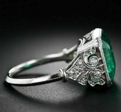4.90 Ct Natural Emerald Art Deco Vintage Engagement Ring 925 Sterling Silver