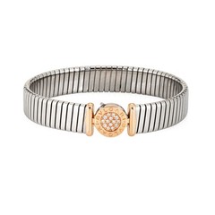Vintage 90s Bulgari Tubogas Bracelet Diamond 18k Gold Stainless Steel Bangle