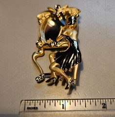 Vintage AJC Gold Tone Art Deco Fancy Lady Vanity Mirror Brooch Pin
