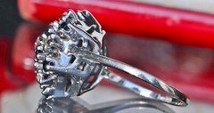 14k white gold ring 0.87c diamond treated sapphire size 6.5 antique 5.85g N2967A
