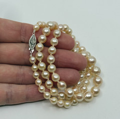 Rosy Pink Baroque 14K White Gold Japanese Saltwater Akoya Pearl Necklace 21.50″