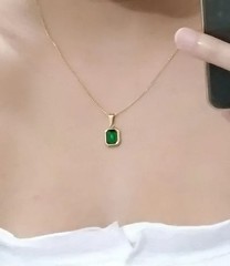 Vintage Green Rhinestone Necklace Gold Stainless Steel Women Gift