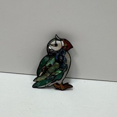 Vintage Abalone Inlay Pin Of A Puffin 2 1/2 Inches