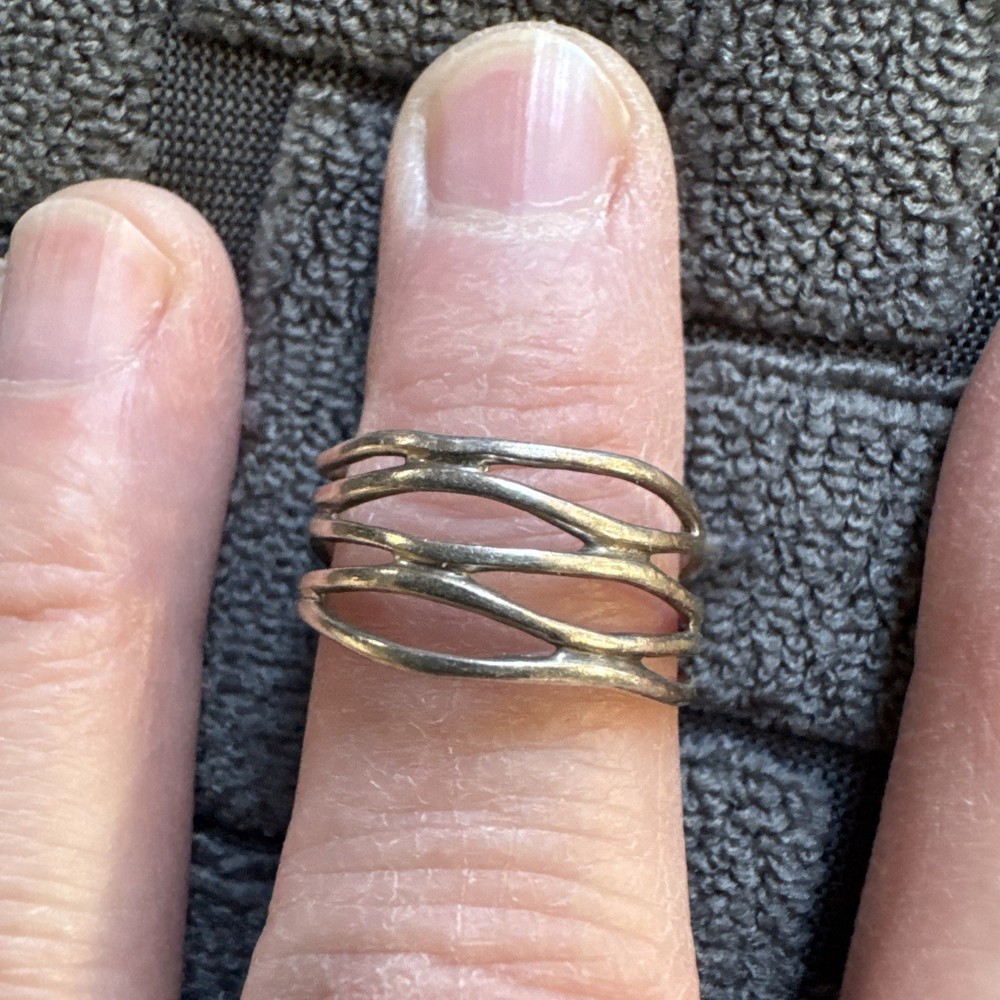 Vintage Sterling Silver Open Work Designed Ring Weaved Twig Pattern – Size 7