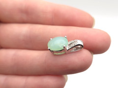 Vintage 14k White Gold Icy Jade Jadeite Diamond Pendant Slide Signed- 2.1 grams