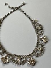 Vintage Elegant Draping Clear Rhinestone Silvertone Choker Necklace – 15.5 inche