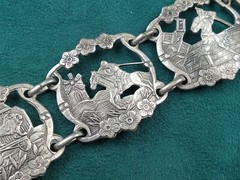 Ornate old Silver color Bracelet w. Don Quixote Adventure Diorama Scenes