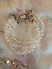 Vintage Faceted Crystal Aurora Borealis Necklace, Clip Earrings, Bracelets