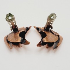 Rame Modernist Artisan Copper Fishbone Clip On Earrings Worn Distressed