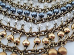 ZAR Vintage Cascading Layered Gold and Silver Tone Beads Mesh Statement Necklace