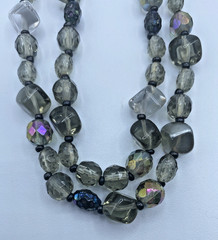 Vintage Smoky Gray Multi Bead Crystal Long Made In Germany Necklace