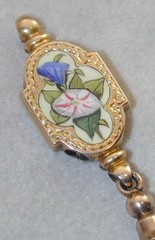 Exquisite LG Victorian Slide Charm Hand Painted Enamel Both Sides Tassels Low Kt