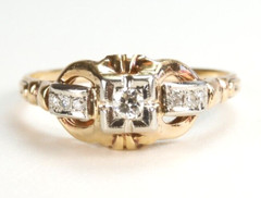 Antique 1920’s Diamond Faith Engagement 14K Two Tone Ring Size 6 UK-L1/2 Deco