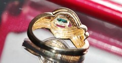 14k yellow gold sz 6.25 swirl ring 0.33ct natural, treated emerald diamond 3.9g