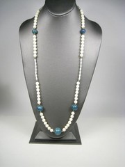 Long Vintage Mother of Pearl Shell Bead Necklace Single Strand Alternating 30 in