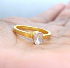 14k Gold Plated Natural Diamond Ring, Rose Cut Diamond 925 Sterling Silver Ring