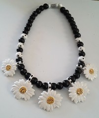 Vintage Flying Colors Ceramic Daisy Flowers Statement Necklace 20″ Daisies RARE!