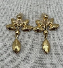 Vintage Monet Gold Tone Crystal Rhinestone Drop Dangle Pierced Earrings Nice!